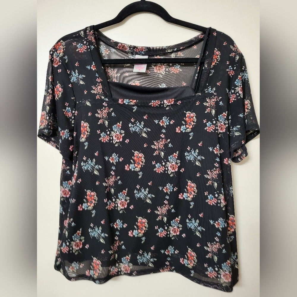 No Boundaries Sheer Floral Mesh Blouse